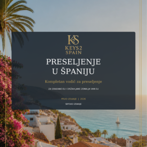 Naslovnica Keys2Spain vodiča Preseljenje u Španiju, srpsko izdanje 2026, 277 stranica